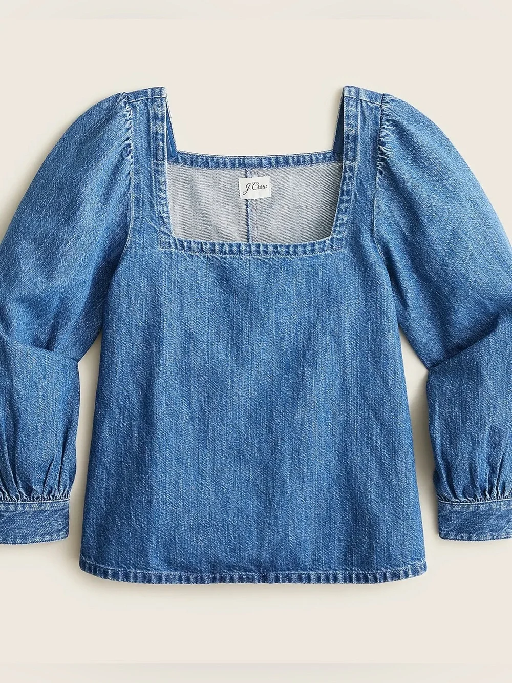 J. Crew Denim Square-Neck Puff Sleeve Blouse Blue linen cotton 54648